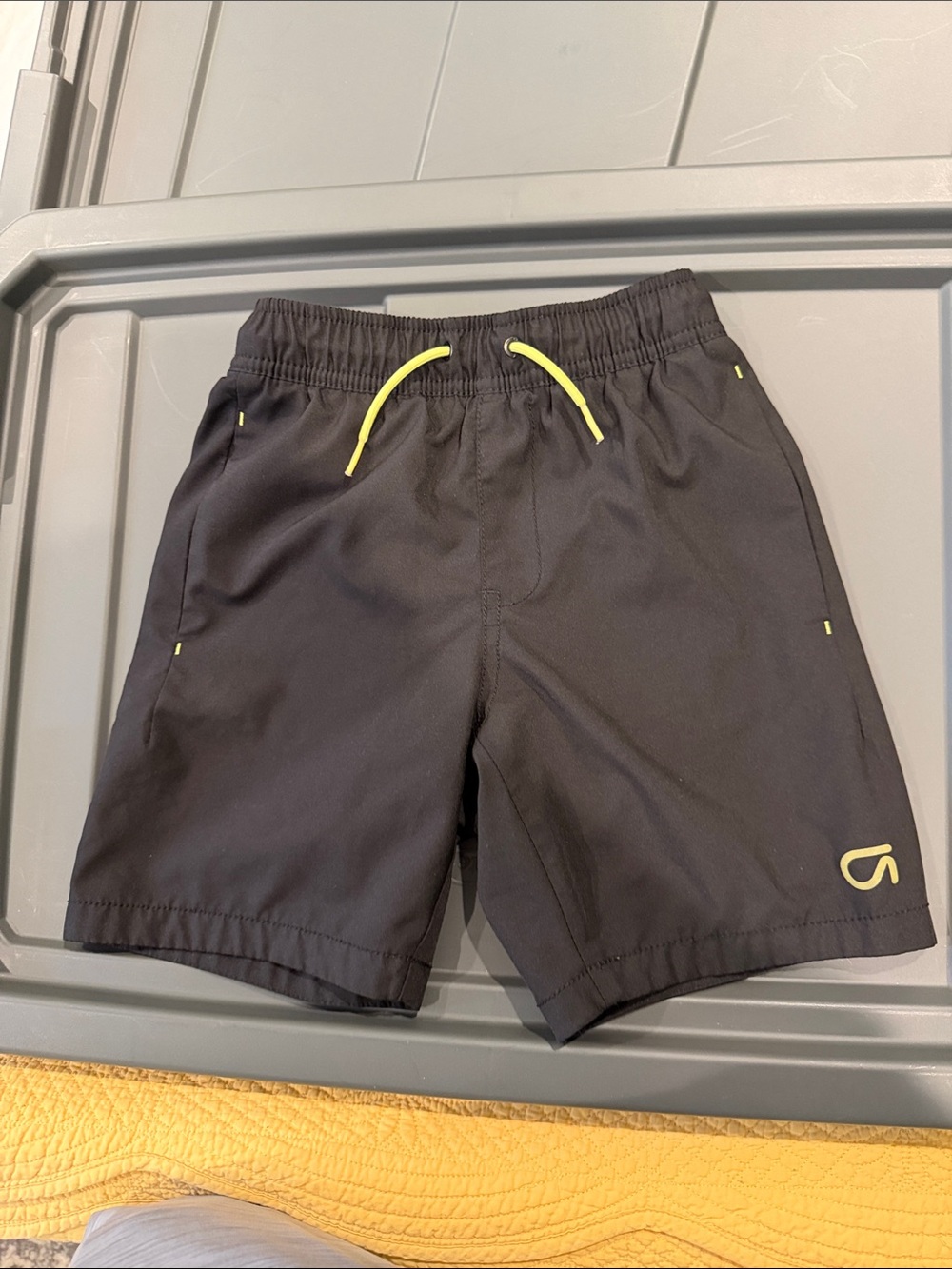 GAP Black Swim Trunks with Neon Yellow Drawcord